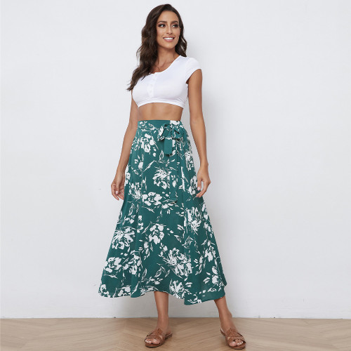 Casual floral mid-length skirt slim loose bow half skirt women