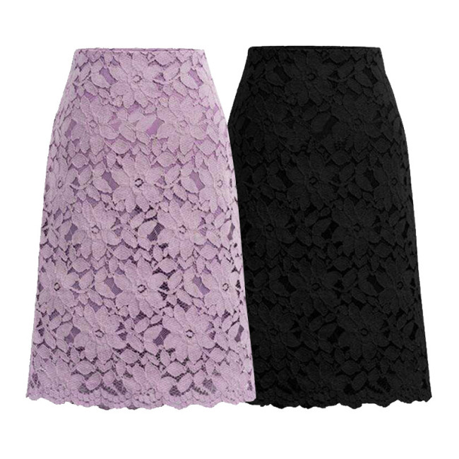 High-waisted lace wrap-around half-body skirt