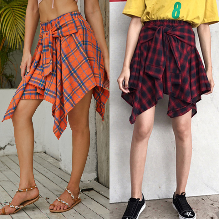 Summer women's casual new women's trend plaid half-body skirt short skirt