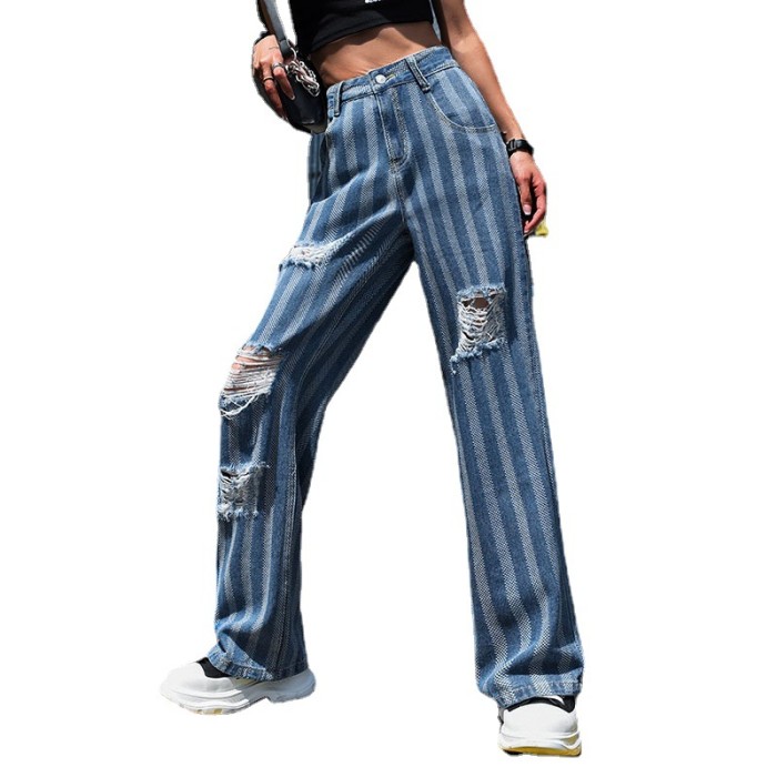 Summer thin section high waist loose skinny ripped jeans women