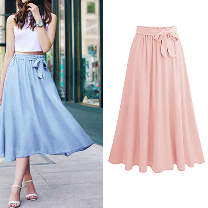 Summer strappy chiffon half-body skirt mid-length long skinny pleated maxi skirt