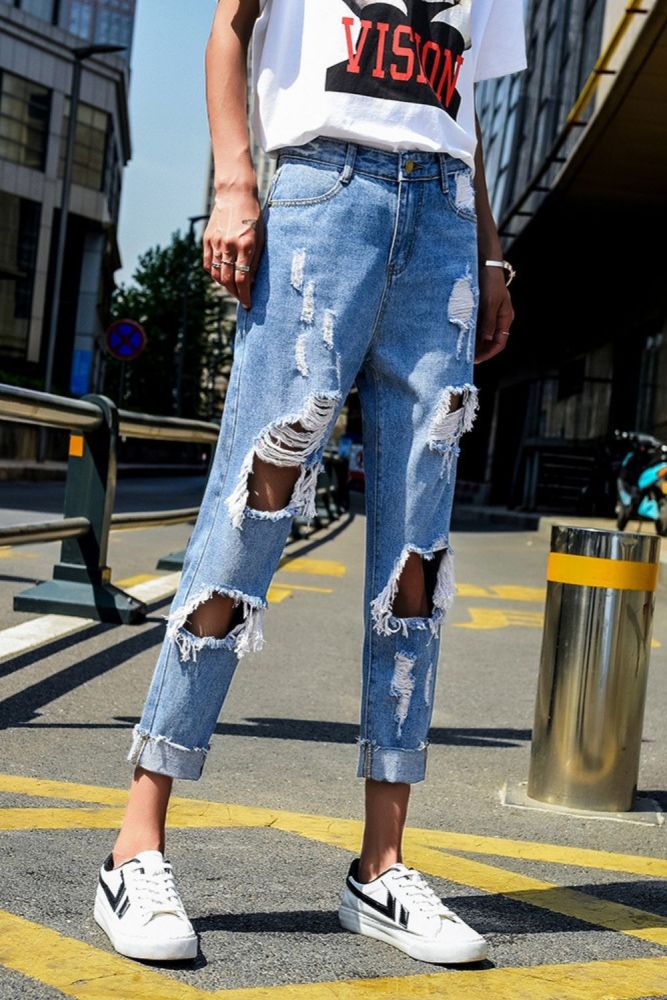 New ripped jeans for women loose wide leg harem pencil trousers