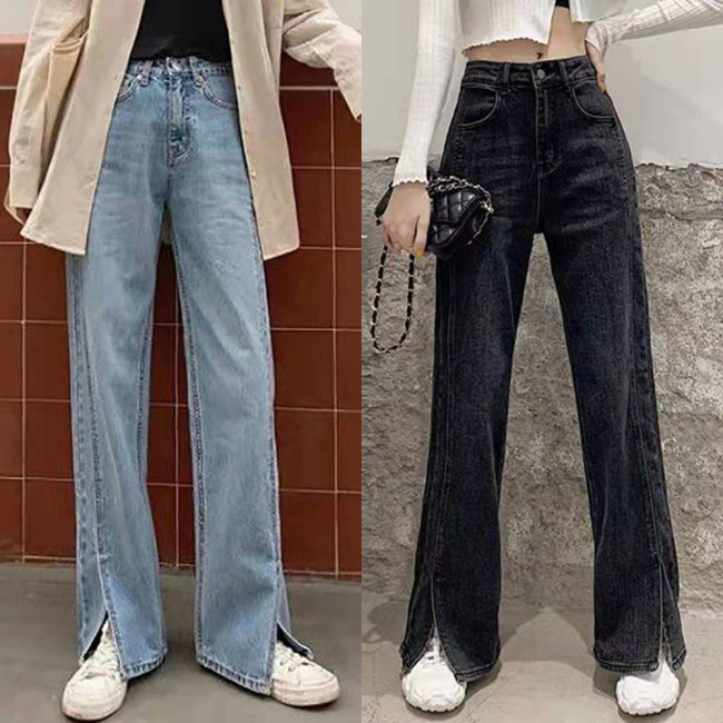 New High Waist Jeans Straight Loose Dragging Denim Trousers
