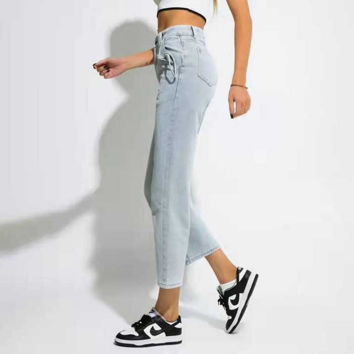 New high-waisted jeans for women loose straight dragging trousers