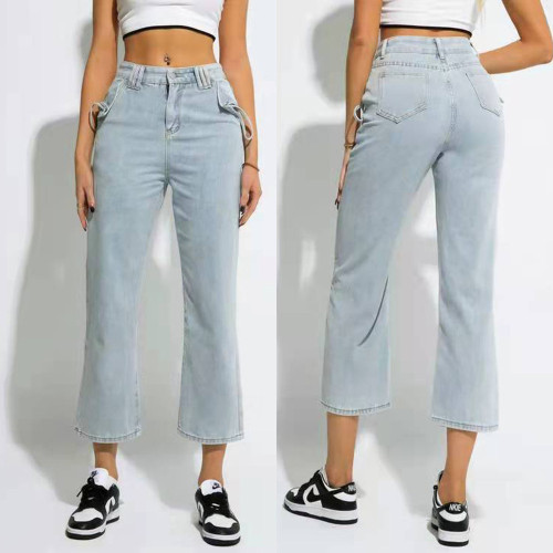 New high-waisted jeans for women loose straight dragging trousers
