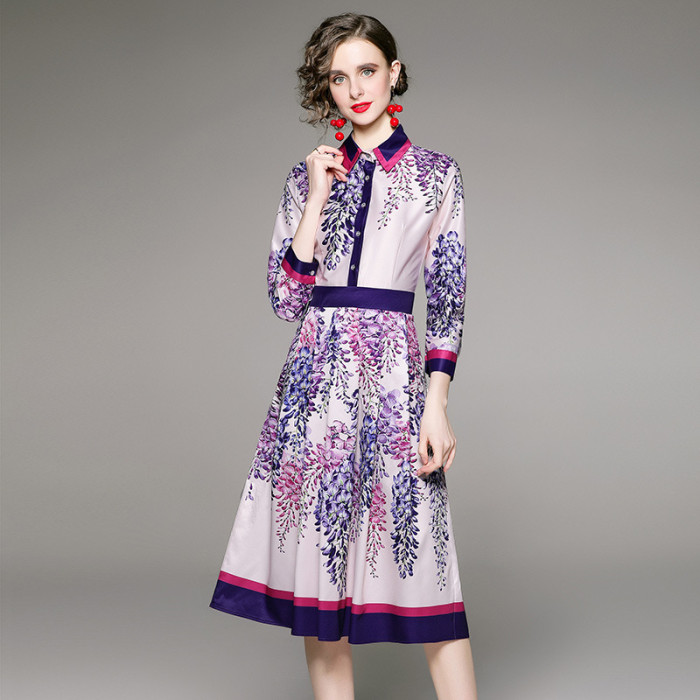 Fashionable and versatile waist-skimming positioning print dress