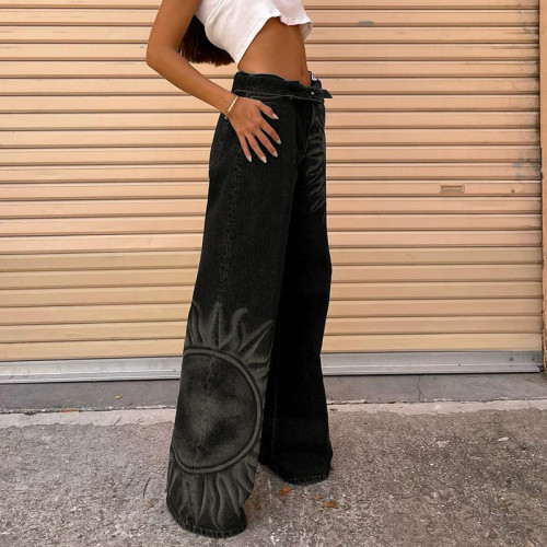 New street style draped straight-legged high-waisted trousers