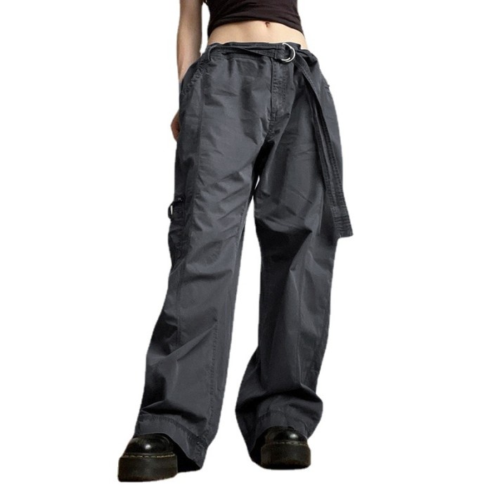 New metal buckle straps low waist skinny loose fitting casual trousers