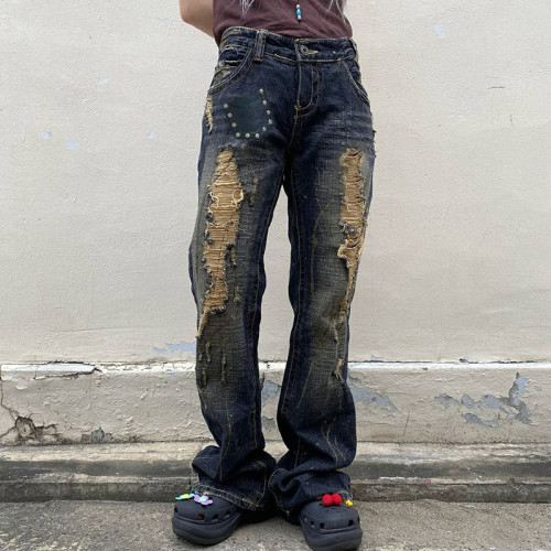 New Streetwear Drawstring Draped High Waist Casual Jeans