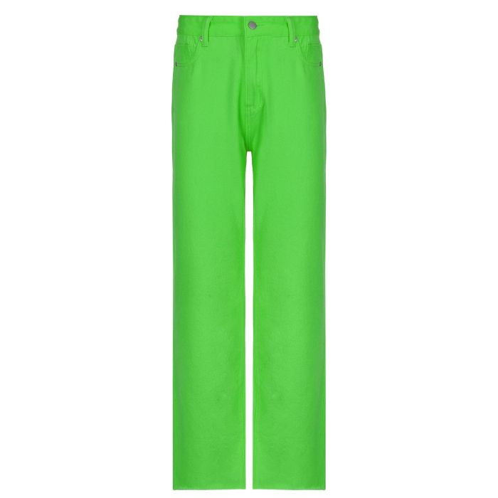 Fashionable colourful draped straight jeans high waist skinny trousers