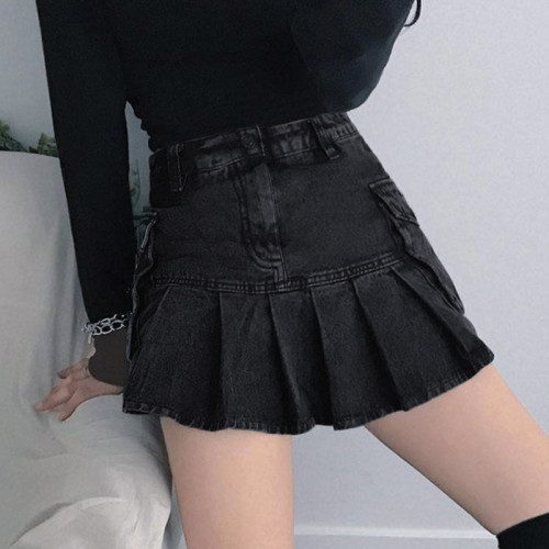 Junior side pocket high waist work half skirt