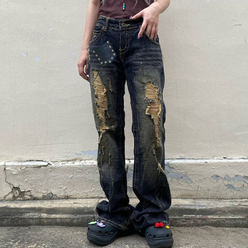 New Streetwear Drawstring Draped High Waist Casual Jeans