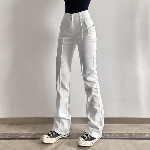 Retro side pockets low waist micro-lab trousers for women skinny denim trousers