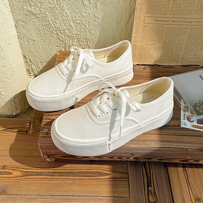 Retro small white shoes students thick bottom board shoes canvas shoes female