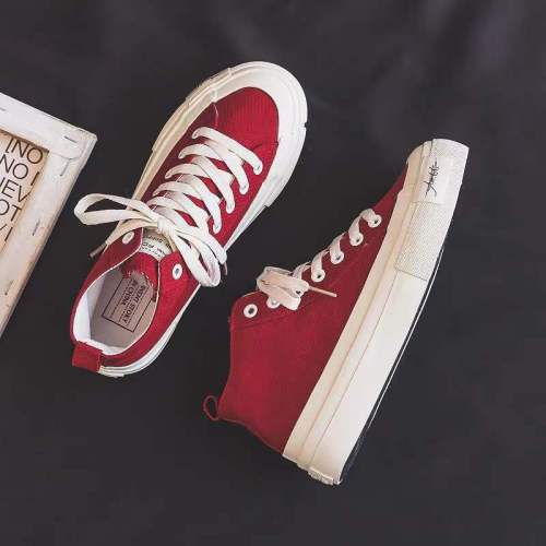 New spring red high-top canvas shoes for women