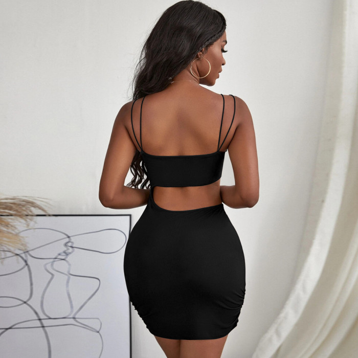 Sexy hollow out wrap stitching halter dress knitted package hip short dress female