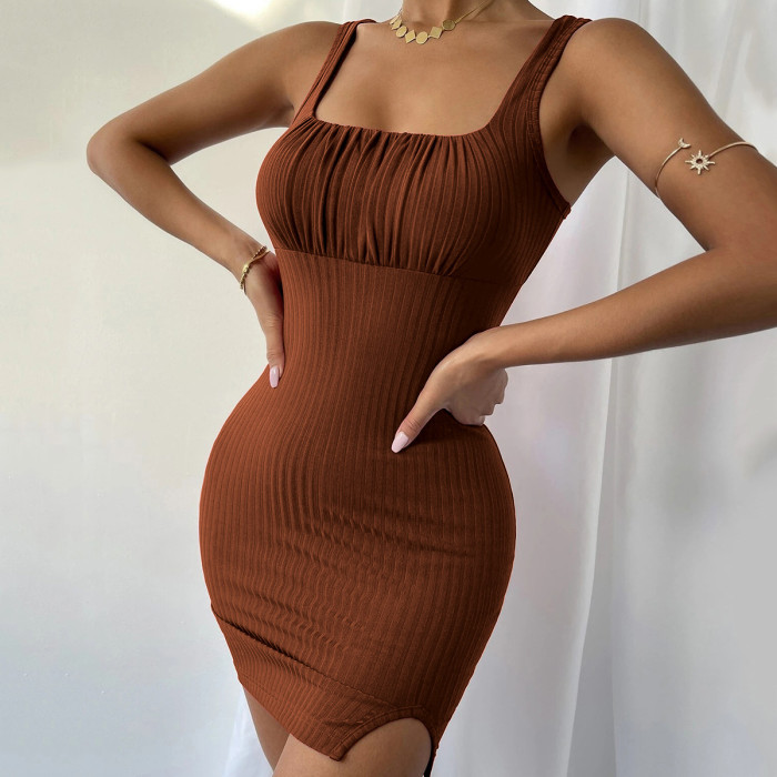 Sexy split slim fit temperament halter knit dress wrap dress