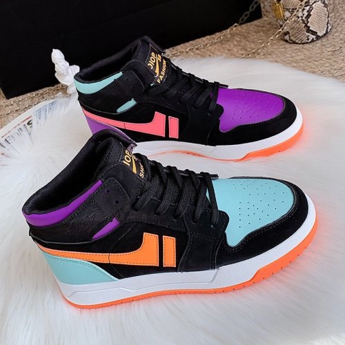 Casual breathable vulcanized shoes lace up women's comfortable high top trainers