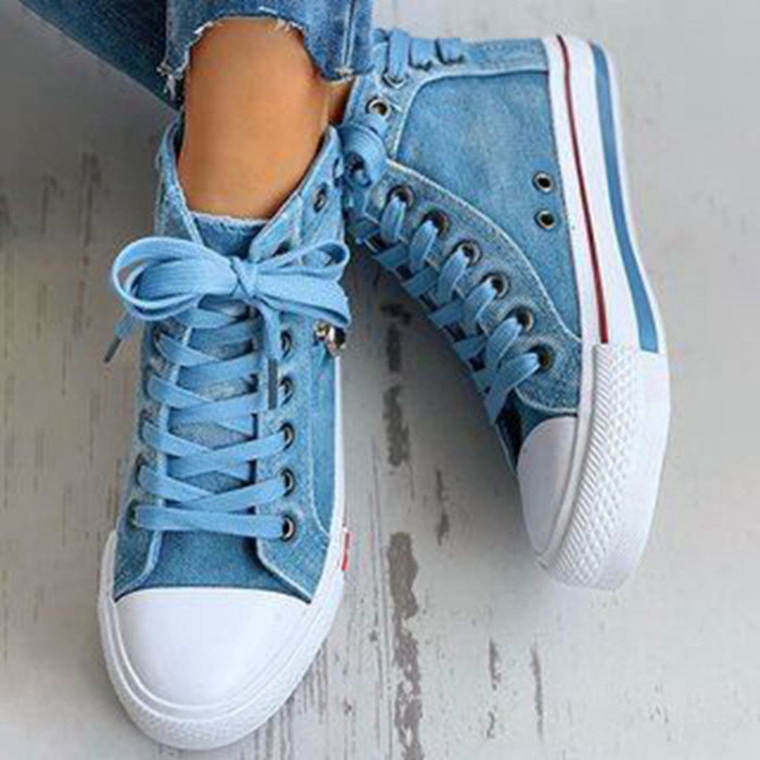 Casual Slip On Lace Up Shoes Women's Fashion Denim Canvas Sneakers