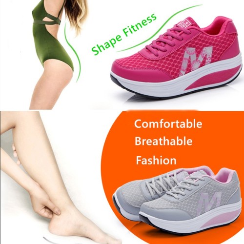 Women's Casual Mesh Breathable Comfortable Fitness Shoes Thick Soled Platform Shoes