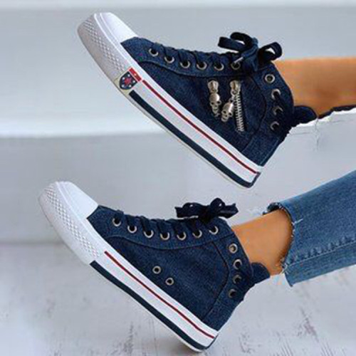 Casual Slip On Lace Up Shoes Women's Fashion Denim Canvas Sneakers