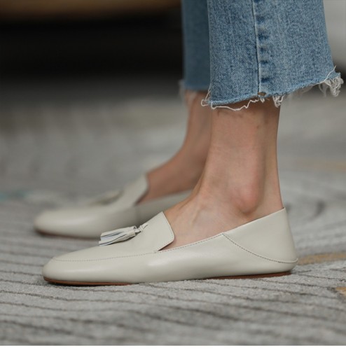 Soft Leather Round Toe Slippers Women's Loafers