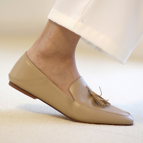 Women's Leather Round Toe Flat Tassel Loafers