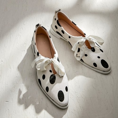 Soft horsehair pointed toe women's shoes polka dot lefse