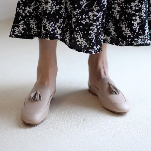 Women's cowhide tassel slippers flat shoes