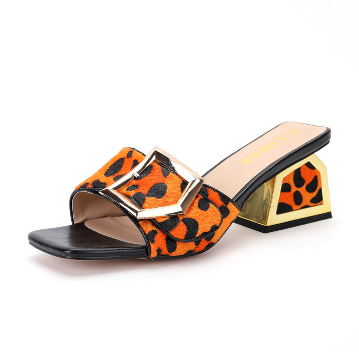 Summer latest leopard print women's high heels fashionable and versatile slippers and bag set