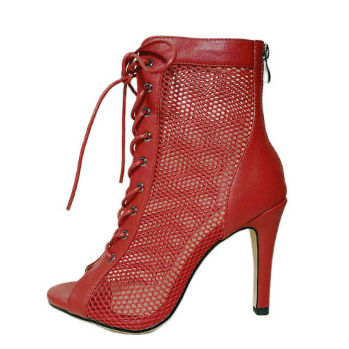 Fashion red female dance shoes sexy high heels zip summer mesh short boots