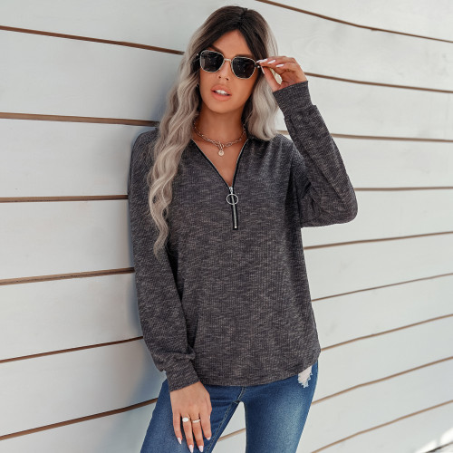 Autumn and winter new tops casual lapel pullover knitwear outside