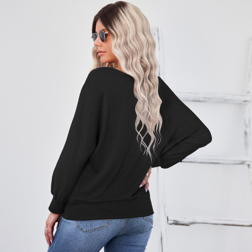 New round neck loose long sleeve pullover bottoming shirt patchwork T-shirt top