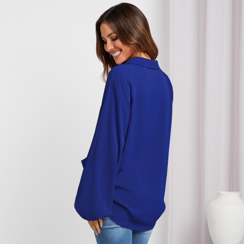 New shirt women solid colour V-neck shirt design sense niche high-end tops tide