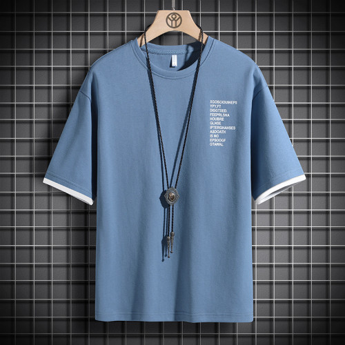 Simple solid colour loose cotton five-part sleeve boys' trendy fashion T-shirt