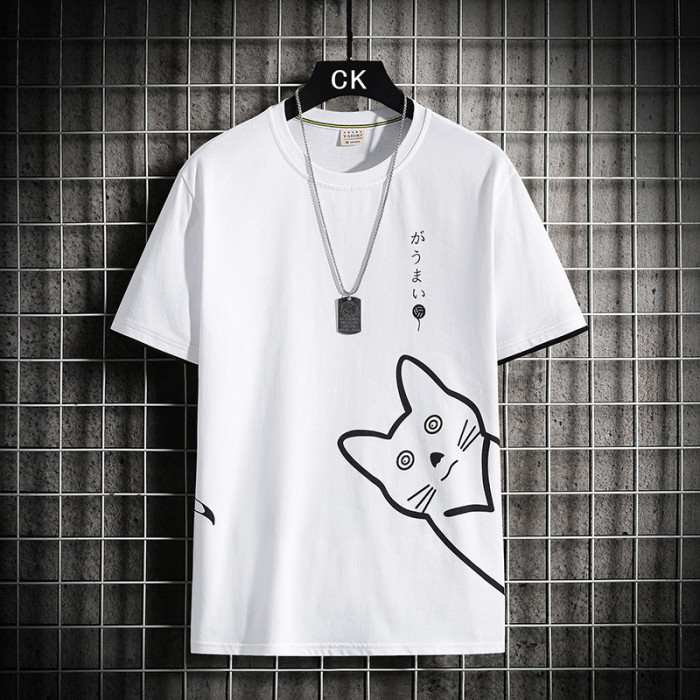 Summer youth Japanese simple round neck cotton short sleeve loose couple shirt t-shirt