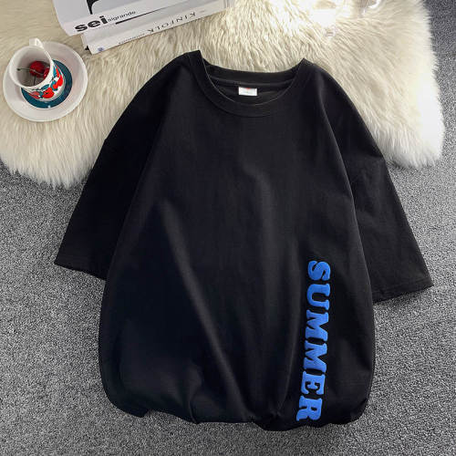 Summer trend loose round neck black and white T-shirt sports casual cotton men's tops