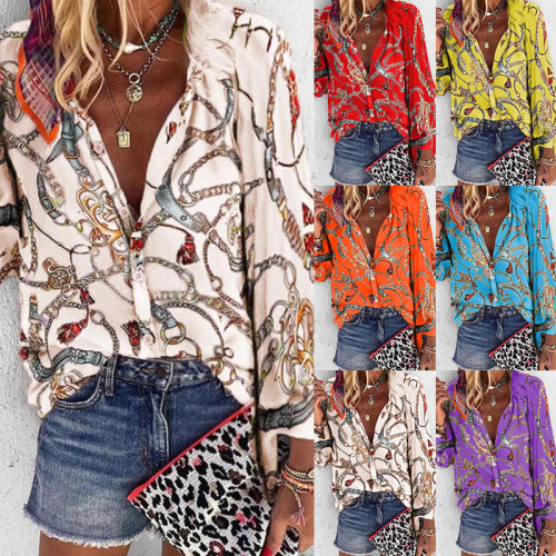 New fashion print long sleeve single-breasted casual shirt for women