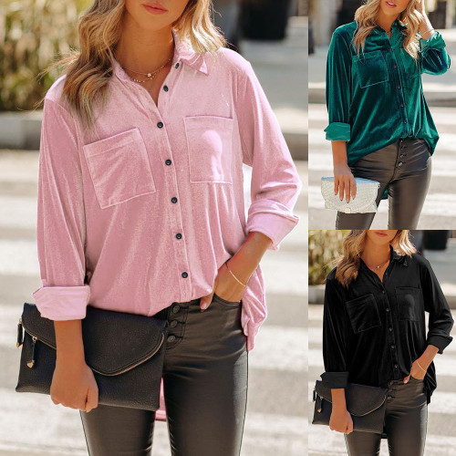 New fashion solid colour long-sleeved cardigan single-breasted casual shirt for women