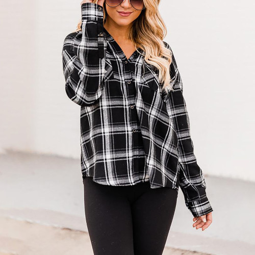New Women's Plaid Printed Long Sleeve Cardigan Single Breasted Casual Shirt