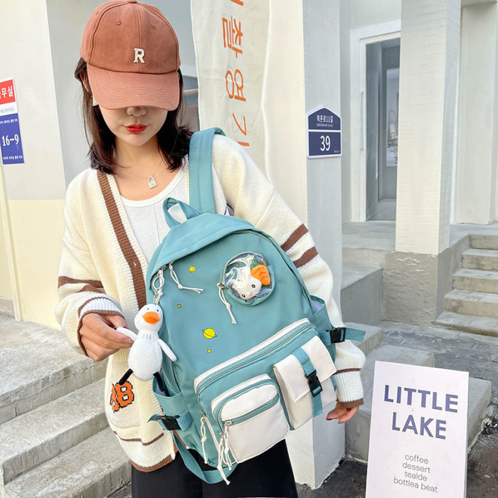 Schoolbag female students small fresh hundred collision colour double shoulder bag