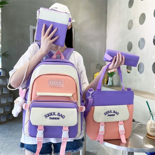 New student schoolbag set of four sturdy and durable colour blocking cute backpack