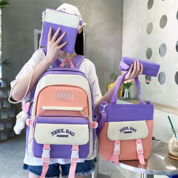 New student schoolbag set of four sturdy and durable colour blocking cute backpack