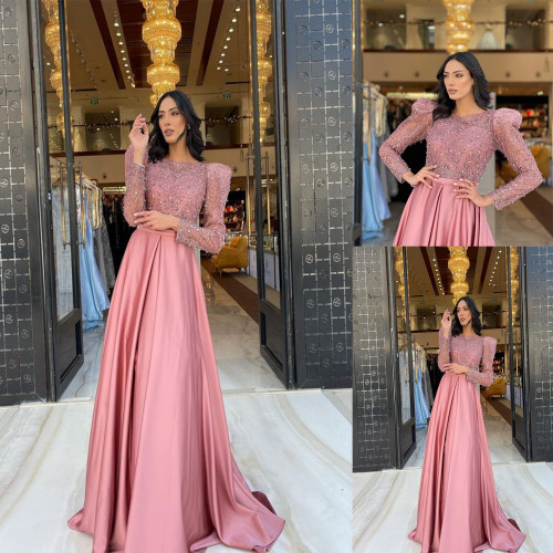 Long Sleeve Dress Dress Pink Skinny Party Evening Gown Long Dress