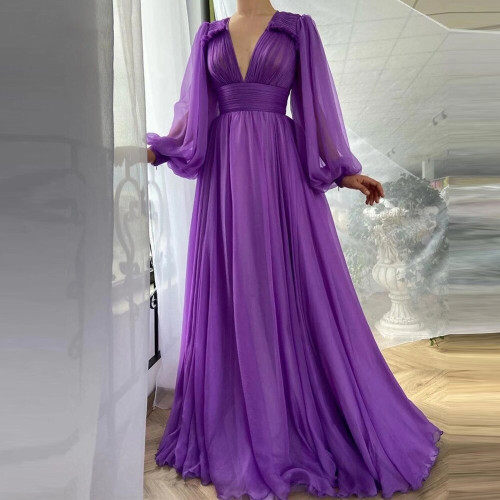New long-sleeved party dresses long dresses wedding wedding dresses swing evening dresses