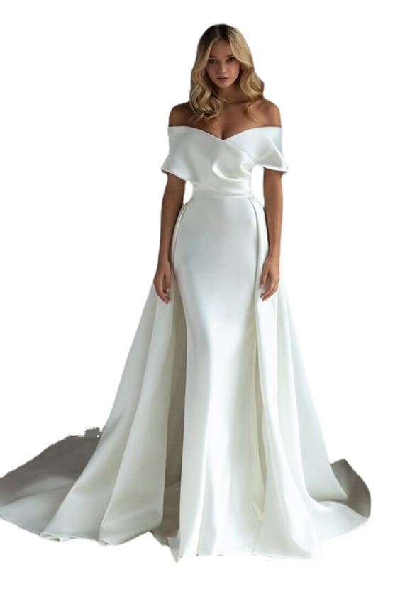 New evening dresses thin temperament slim one shoulder sexy white trailing evening dress