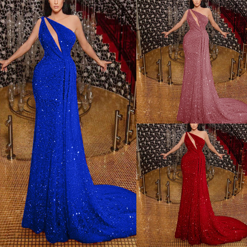 Slim long section beaded sequin dress strapless banquet evening dresses dresses dresses new