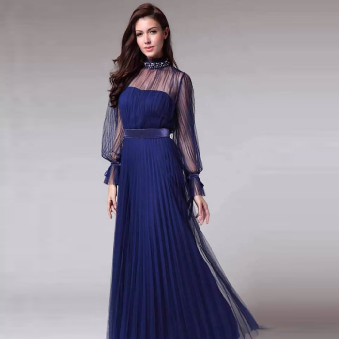 New dresses temperament banquet annual meeting atmosphere pleated see-through modern gas field evening dresses