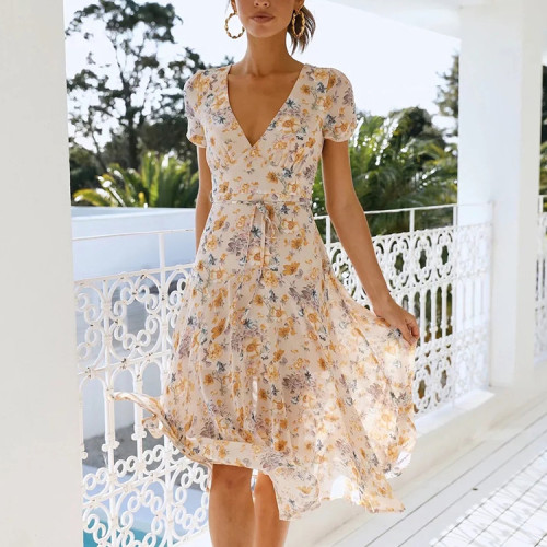 New summer casual female print loose chiffon dress