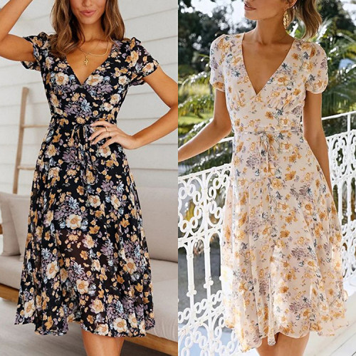 New summer casual female print loose chiffon dress